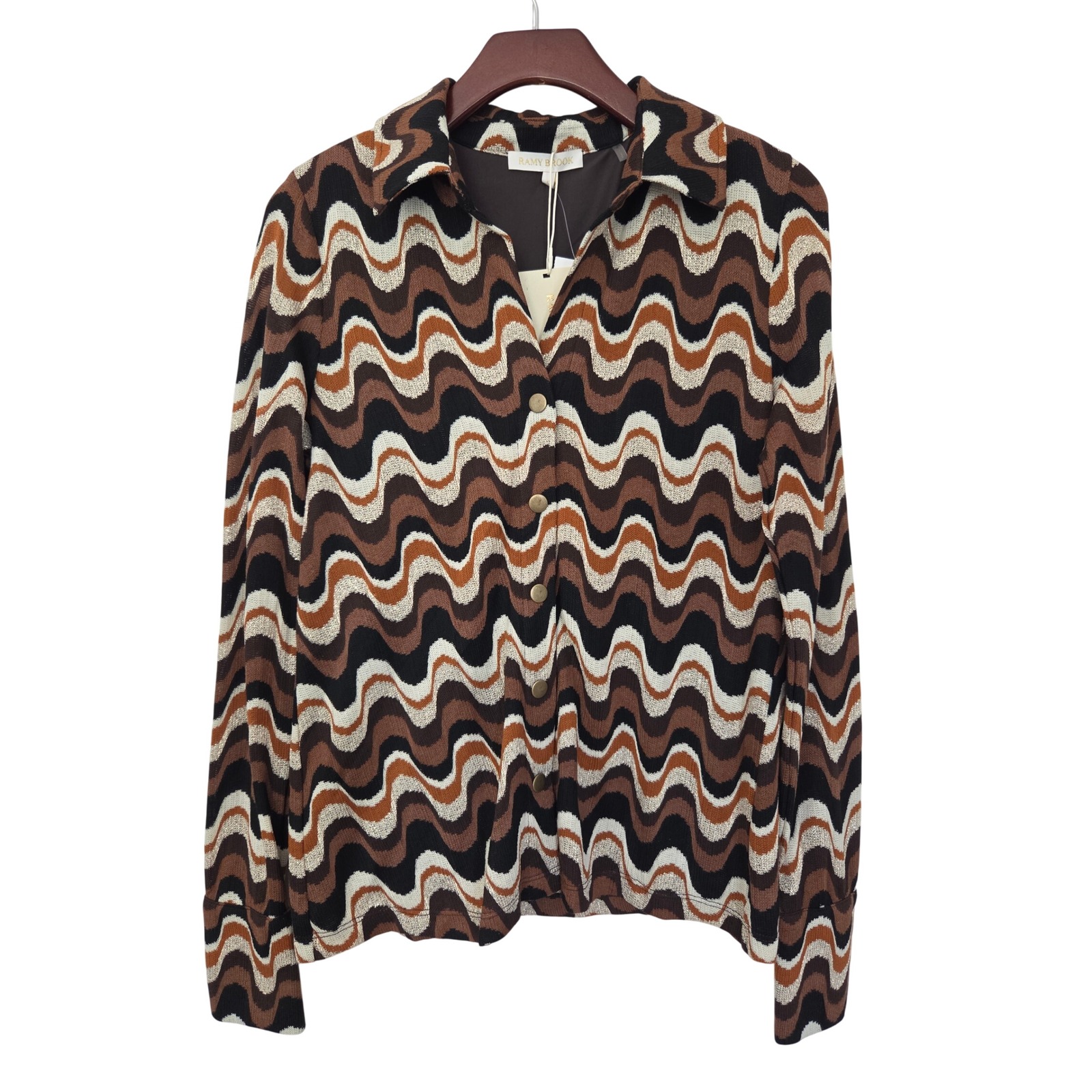 Ramy Brook Brandi Wavy Striped Blouse Metallic Women S Black Multi Nwt $345